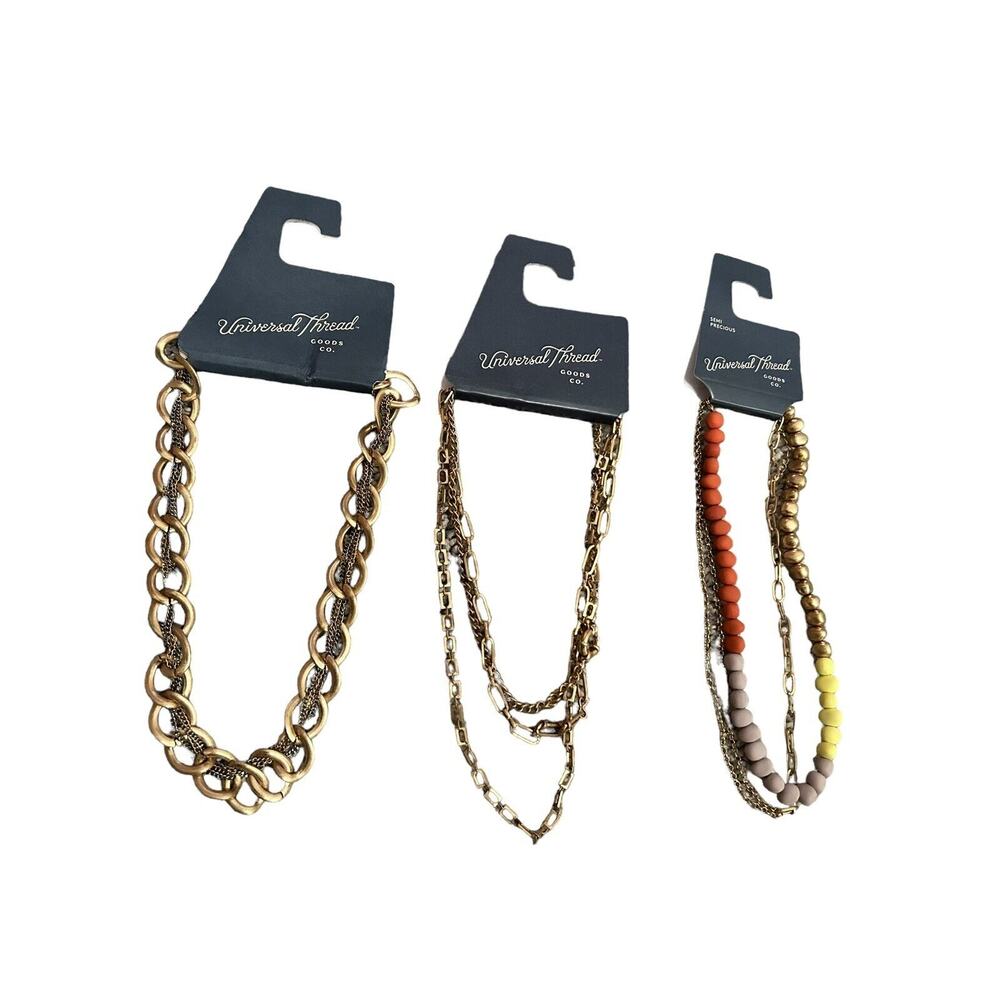 Universal Thread Necklace Semi-Precious Beaded Necklaces‎ Set Of 3 NEW